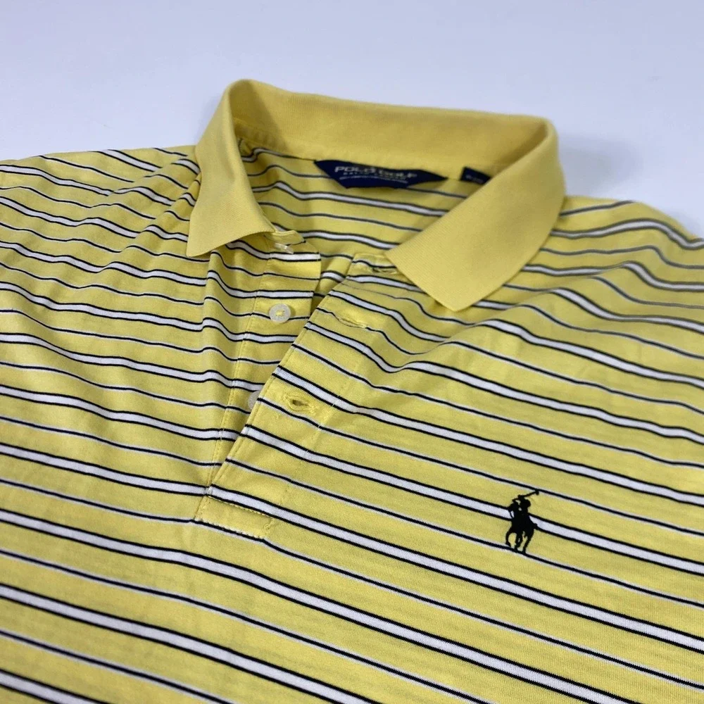 Polo Ralph Lauren Polo Golf‎ Shirt Mens Large Yellow Stripe Pima Cotton Classic